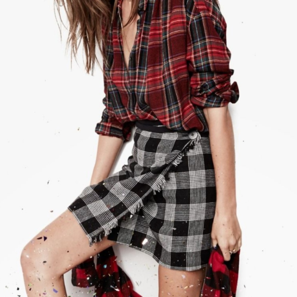 Madewell Black and White Plaid Mini Skirt